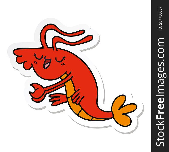 Sticker Of A Quirky Hand Drawn Cartoon Happy Shrimp