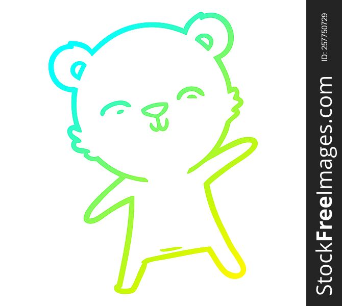 cold gradient line drawing of a happy cartoon polar bear pointing