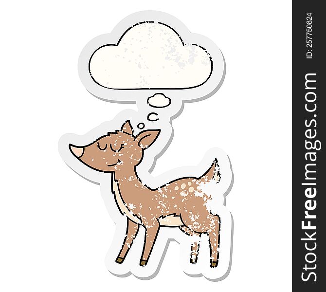 cartoon deer with thought bubble as a distressed worn sticker
