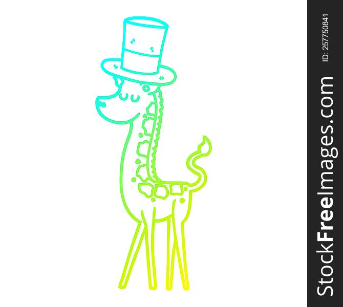 cold gradient line drawing of a cartoon giraffe in top hat