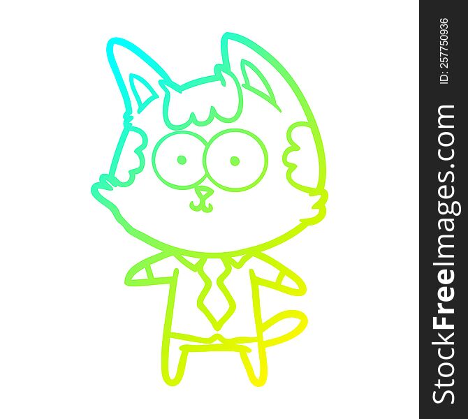 Cold Gradient Line Drawing Happy Cartoon Cat Office Worker