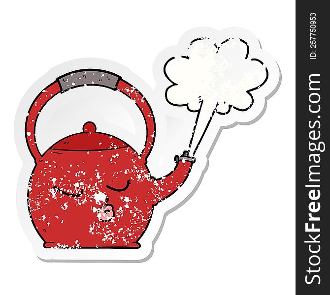 distressed sticker of a cartoon boiling kettle