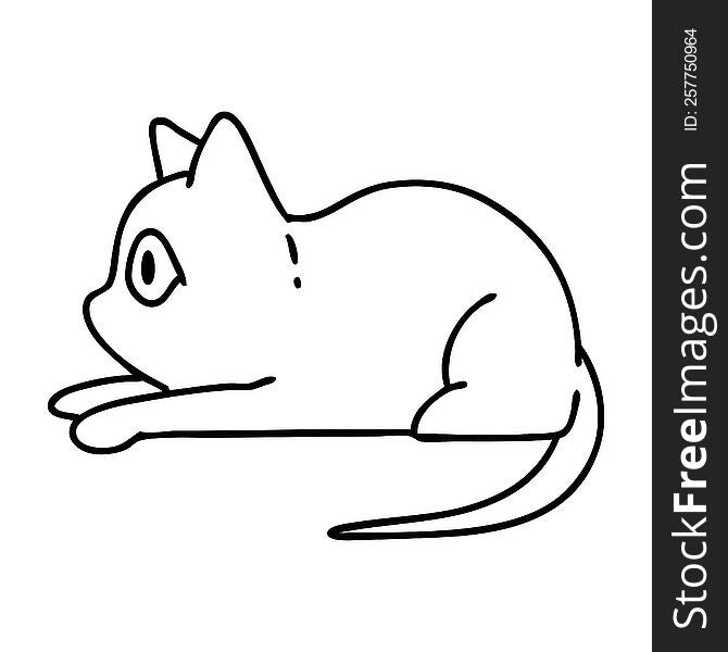 line doodle cat staring at something of interest. line doodle cat staring at something of interest