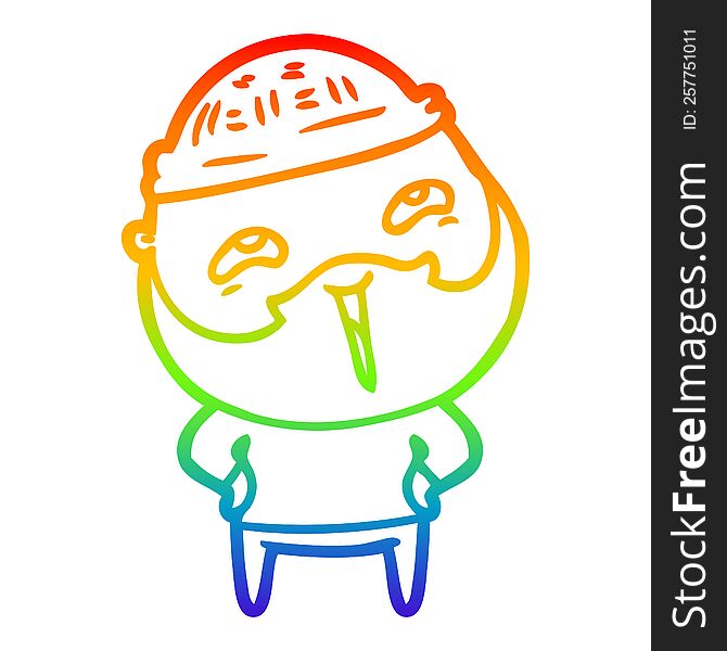 Rainbow Gradient Line Drawing Cartoon Happy Bearded Man
