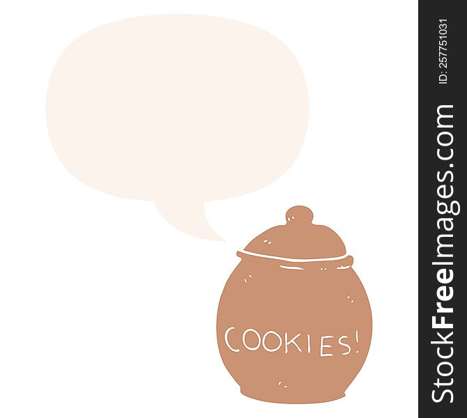 cartoon cookie jar with speech bubble in retro style