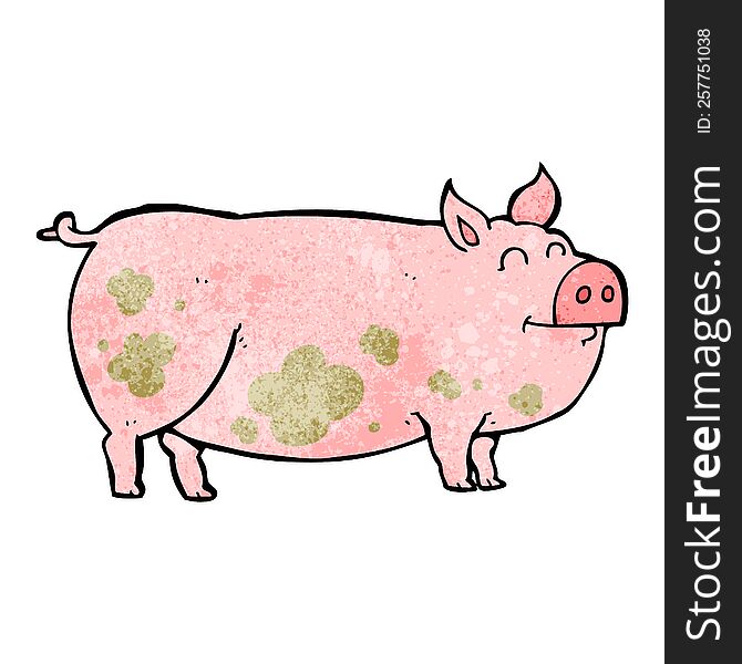 freehand textured cartoon muddy pig