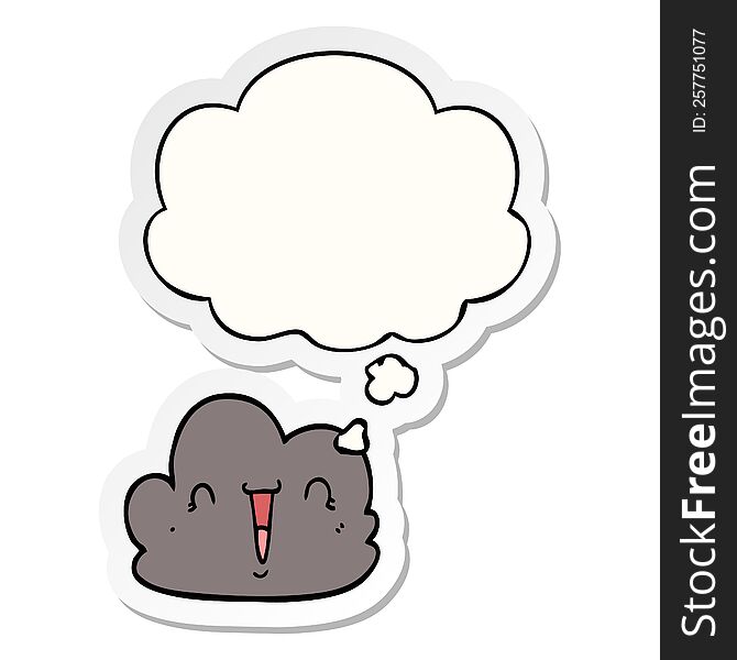 Cartoon Happy Cloud And Thought Bubble As A Printed Sticker