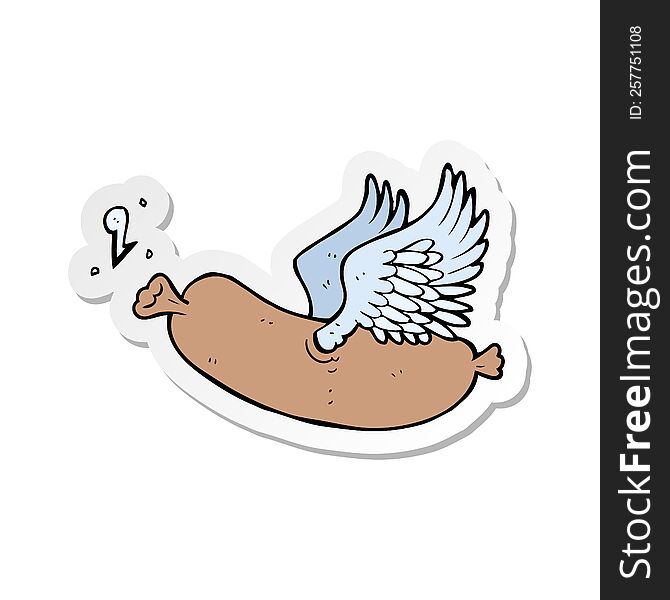 sticker of a cartoon flying sausage