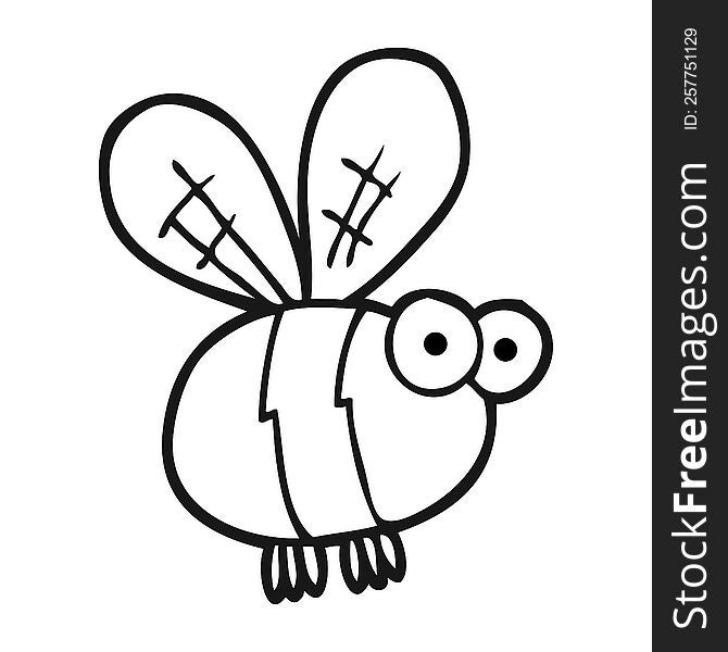 freehand drawn black and white cartoon bee