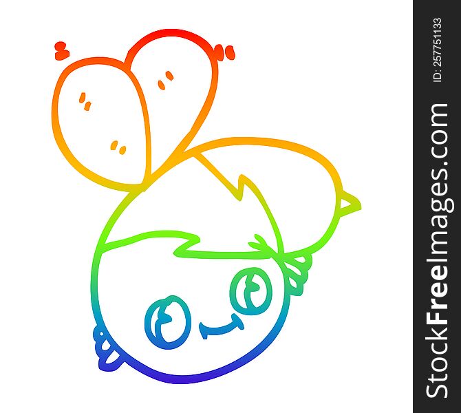 rainbow gradient line drawing of a cute cartoon bee