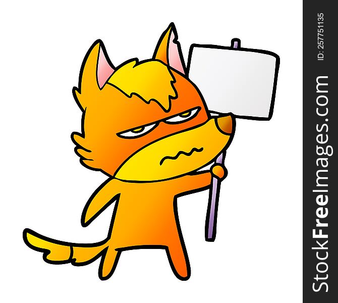fox cartoon character with protest sign. fox cartoon character with protest sign