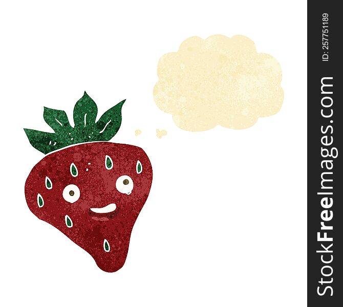 cartoon happy strawberry with thought bubble