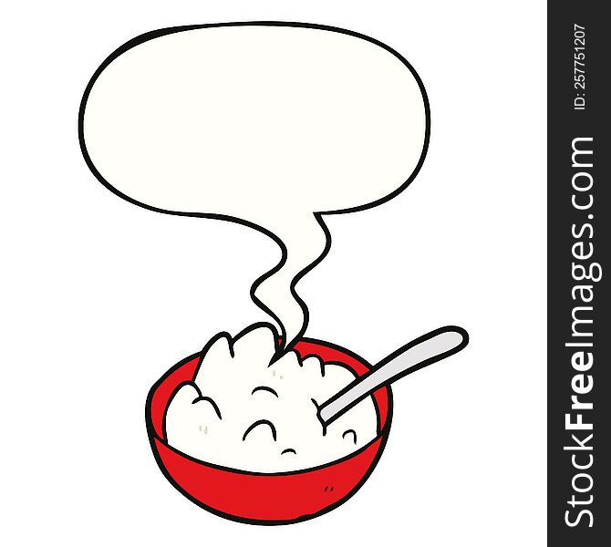 cartoon bowl of porridge with speech bubble. cartoon bowl of porridge with speech bubble