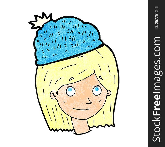 cartoon woman wearing winter hat