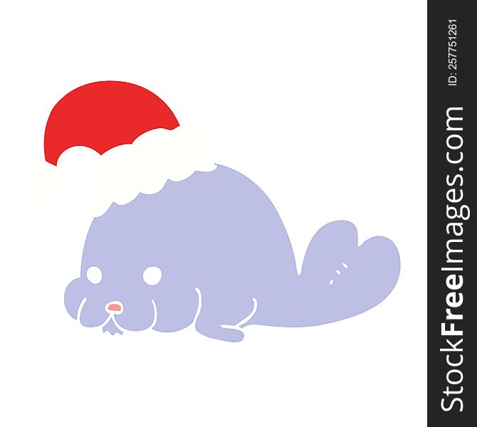 Flat Color Style Cartoon Christmas Walrus