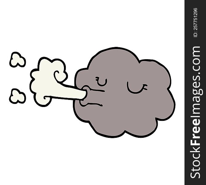cartoon doodle cloud blowing a gale