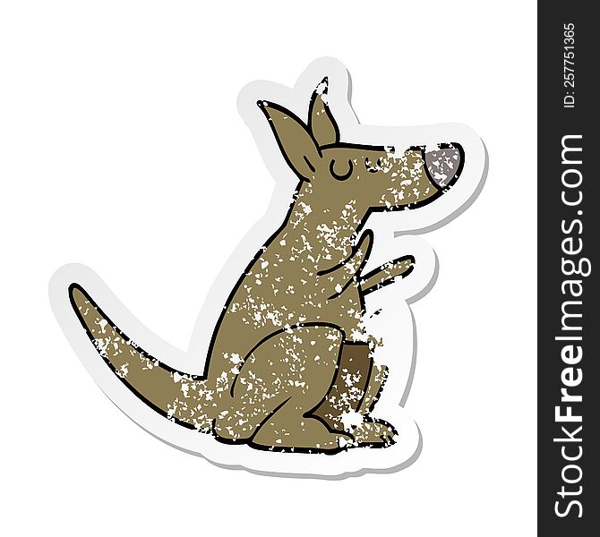 distressed sticker of a cartoon kangaroo