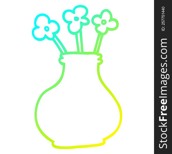 cold gradient line drawing of a cartoon flower vase