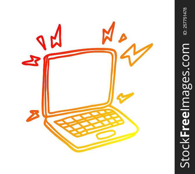 warm gradient line drawing of a cartoon laptop computer