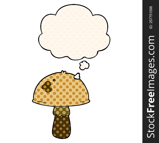 Cartoon Mushroom And Thought Bubble In Comic Book Style