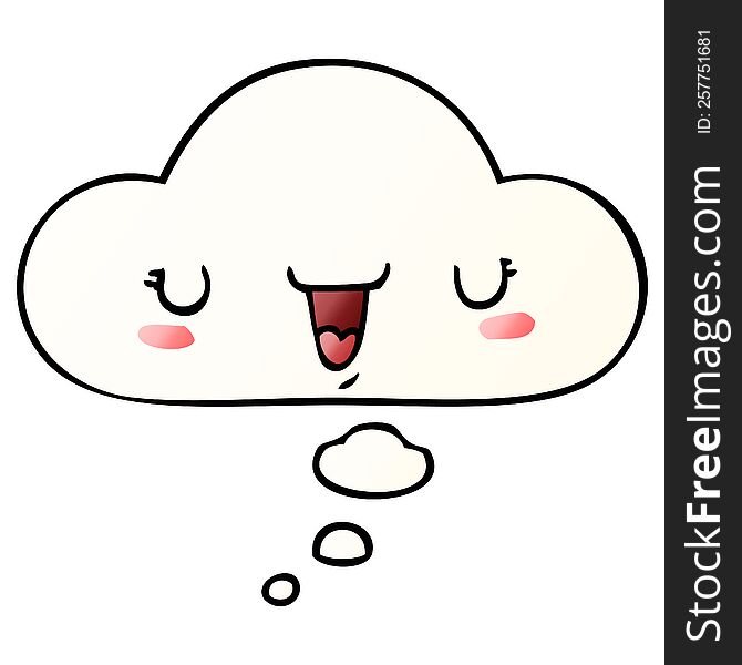 cute happy face cartoon with thought bubble in smooth gradient style