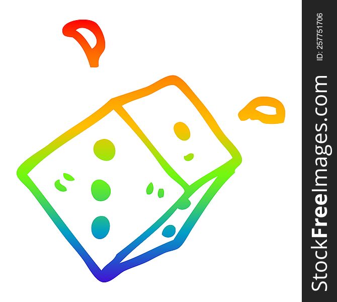 rainbow gradient line drawing of a cartoon rolling dice