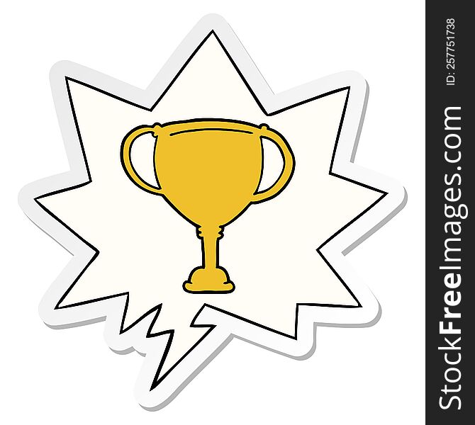 cartoon sports trophy with speech bubble sticker