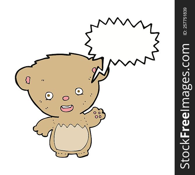 Cartoon Teddy Bear Waving With Speech Bubble