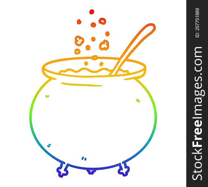 Rainbow Gradient Line Drawing Cartoon Witch Cauldron