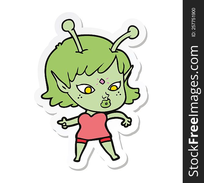 sticker of a pretty cartoon alien girl
