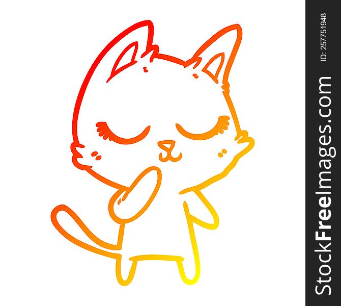 warm gradient line drawing of a calm cartoon cat considering