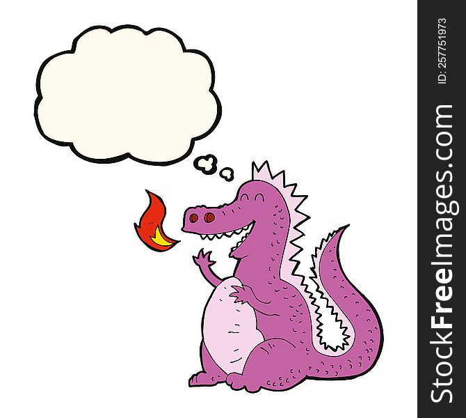 Cartoon Fire Breathing Dragon With Thought Bubble