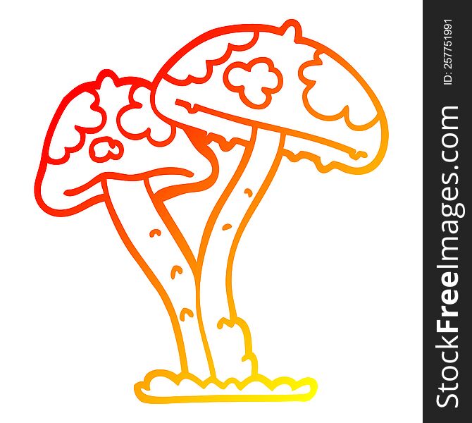 warm gradient line drawing cartoon mushroom