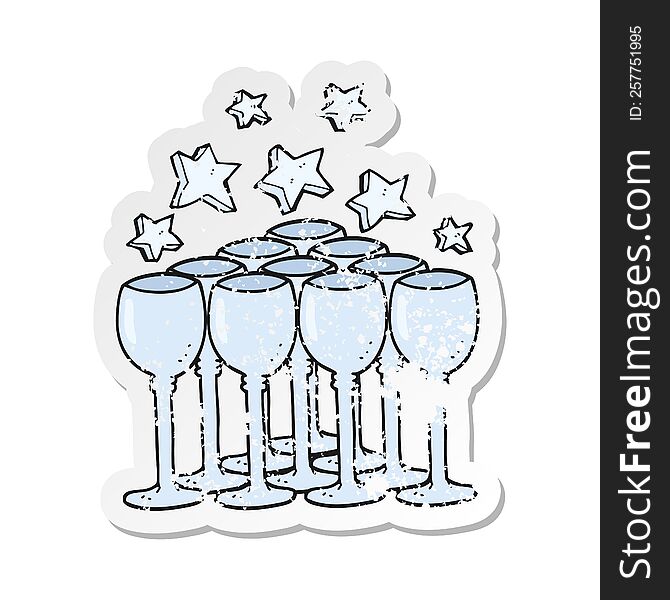 Retro Distressed Sticker Of A Cartoon Wine Glasses