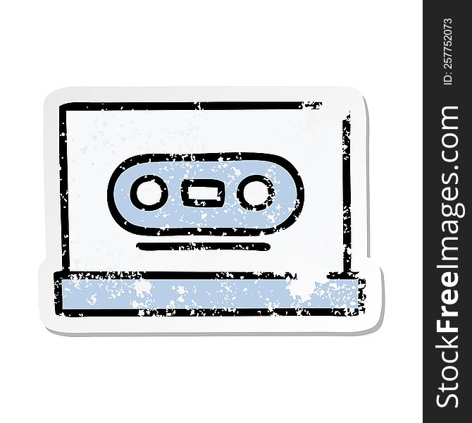 distressed sticker of a cute cartoon retro cassette