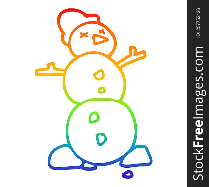 Rainbow Gradient Line Drawing Cartoon Traditional Snowman