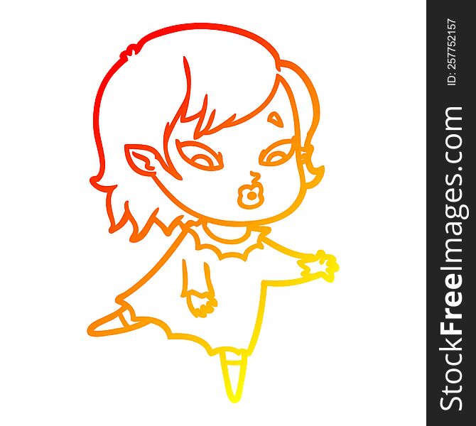 Warm Gradient Line Drawing Cute Cartoon Vampire Girl