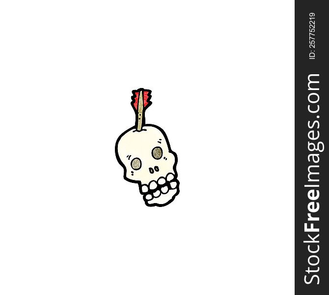 cartoon skull with arrow in