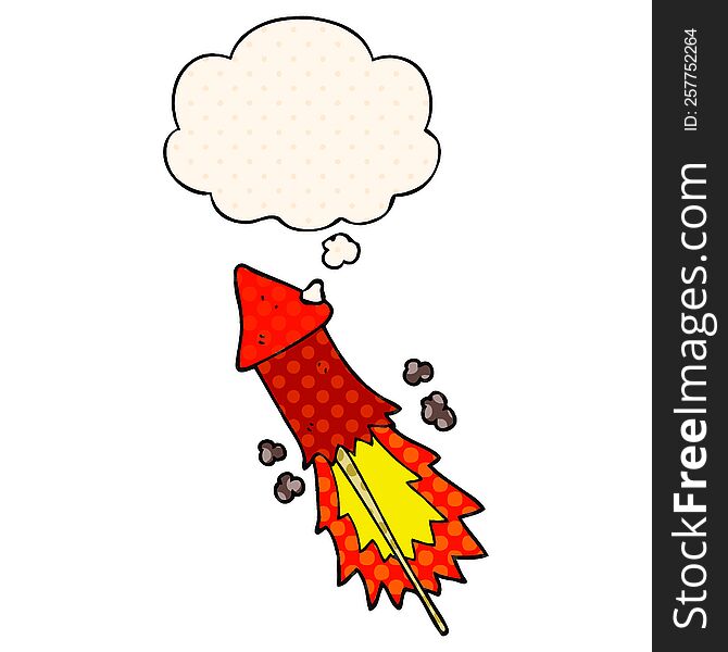 cartoon firework with thought bubble in comic book style