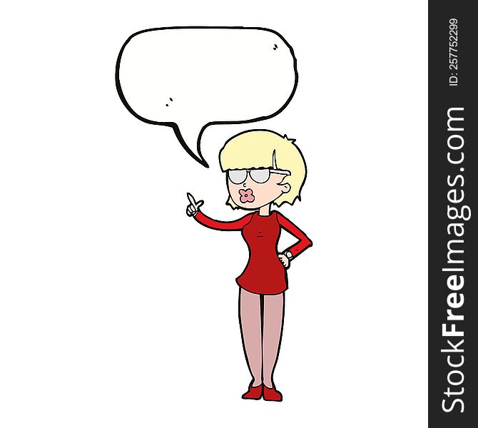 cartoon woman wearing spectacles with speech bubble