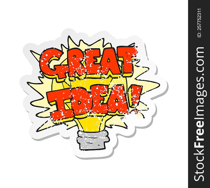 retro distressed sticker of a cartoon great idea light bulb symbol