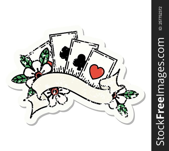 distressed sticker tattoo in traditional style of cards and banner. distressed sticker tattoo in traditional style of cards and banner