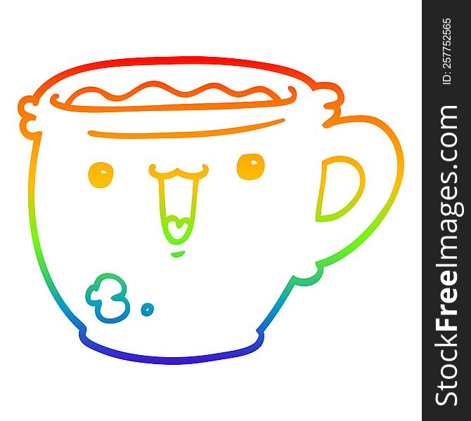 Rainbow Gradient Line Drawing Cute Cartoon Coffee Cup