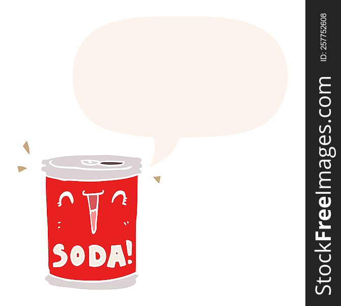 Cartoon Soda Can And Speech Bubble In Retro Style