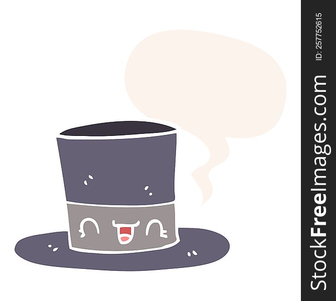 Cartoon Top Hat And Speech Bubble In Retro Style
