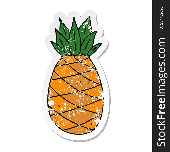 distressed sticker of a quirky hand drawn cartoon pineapple