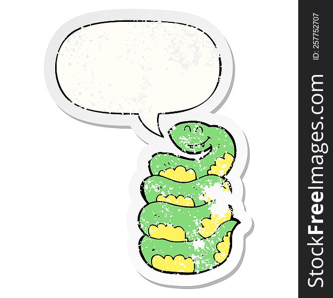 cartoon snake and speech bubble distressed sticker