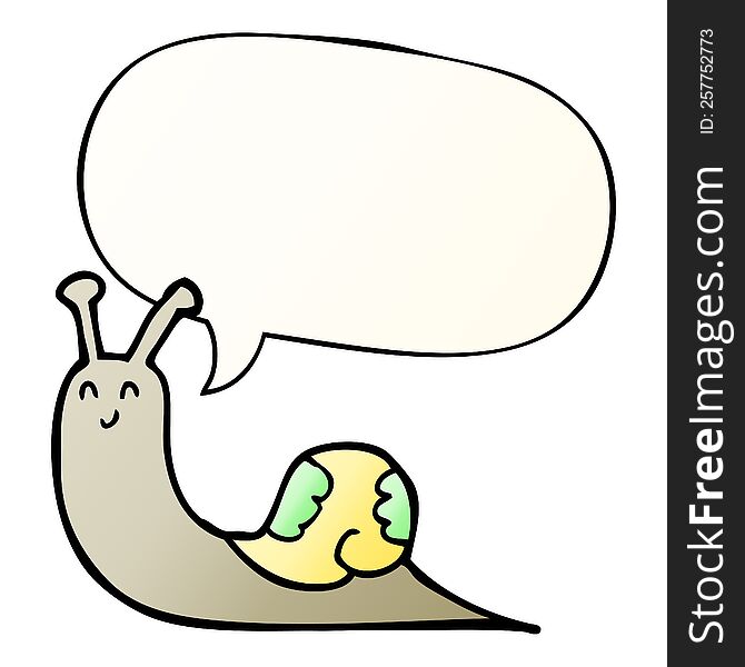 Cute Cartoon Snail And Speech Bubble In Smooth Gradient Style