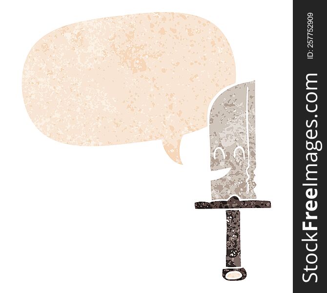 Cartoon Knife And Speech Bubble In Retro Textured Style