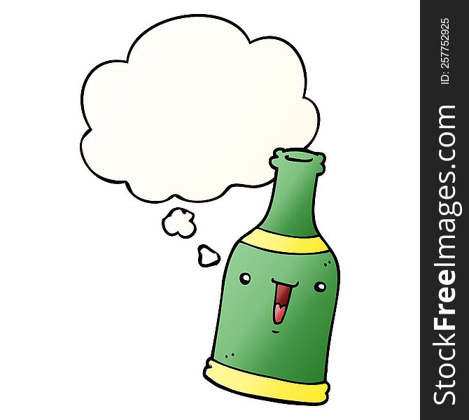 cartoon beer bottle with thought bubble in smooth gradient style